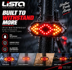Lista Bicycle Tail Light USB Rechargable Smart Wireless Remote Control Turn Signal Warning Lamp Bike Taillight