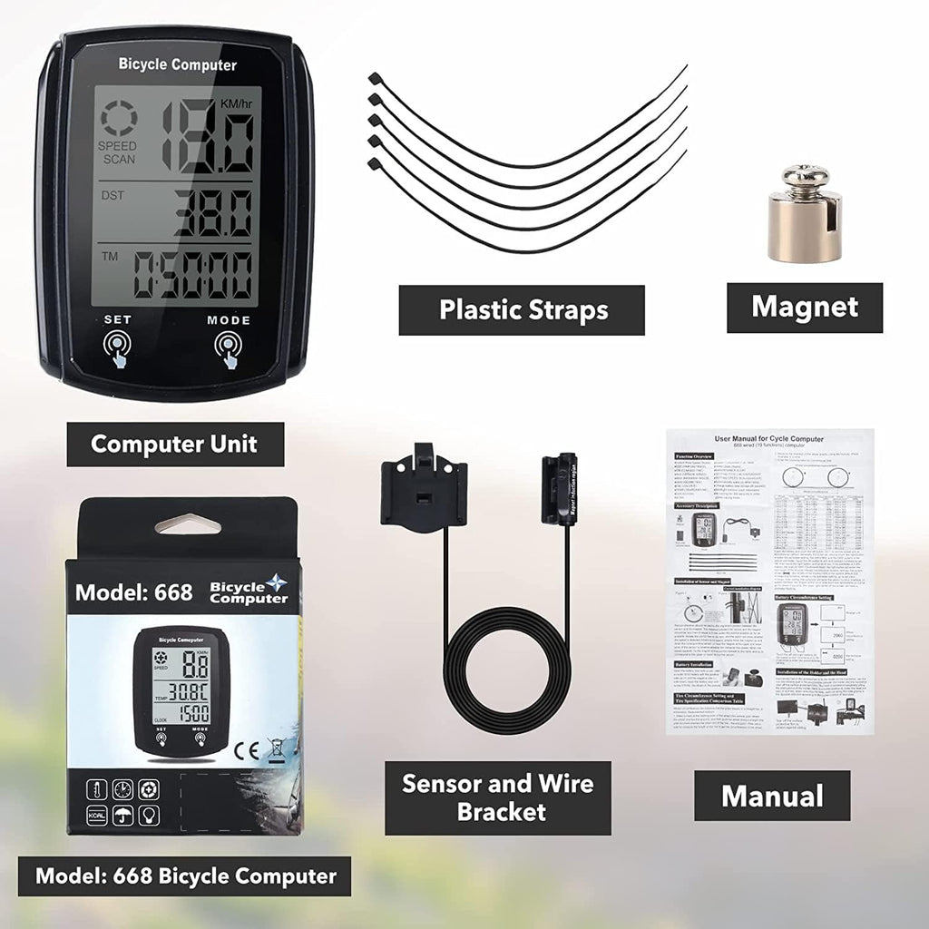 Lista Wired Bicycle Computer,MPH KM/H Bicycle Computer,Digital LCD Backlight Display Bike Speedometer,Universal 19 Functions IP54 Waterproof Bicycle Speedometer