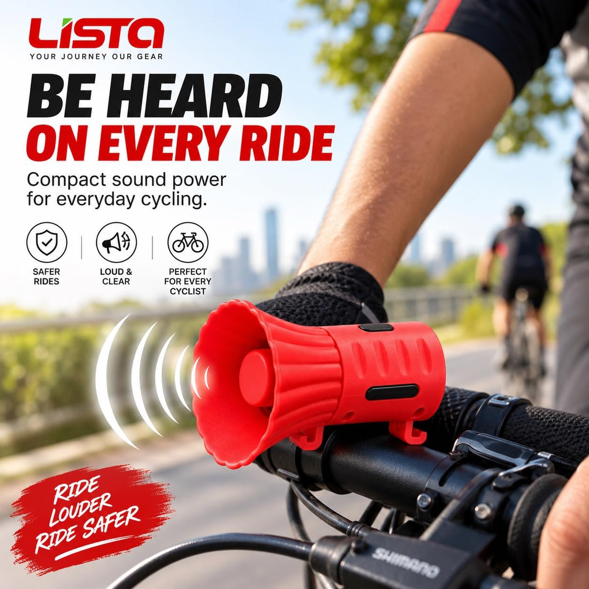 LISTA Rechargeable Cycle Horn for Bicycle | USB Charging Electric Bike Horn | Loud & Clear Bicycle Bell with Easy Handlebar Mount | Compact Cycling Horn for Kids & Adults