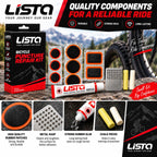 Lista Bicycle Tyre Puncture Repair Kit Includes Patch Glue, Round & Rect Patches, Metal Scraper Included, Flat Tyre Fix, Complete Repair Set