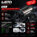 Lista Waterproof Rechargeable USB Charging Cycle Front LED Light Adjustable Mout Headligh