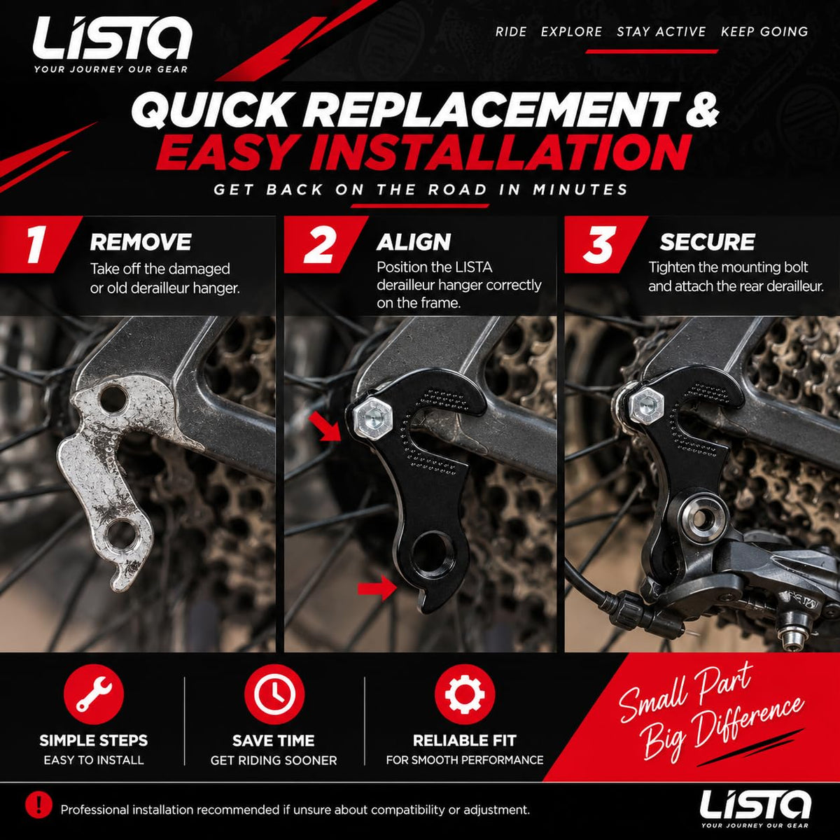 LISTA Bicycle Rear Derailleur Hanger, Universal Gear Derailleur Mounting Bracket Durable Alloy Bike Rear Mech Hanger for MTB, Road & Hybrid Cycles