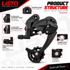 Lista Bicycle Rear Derailleur Direct Mount 6/7/8/9 Speed Mountain & Road Bike, 18/21/24/27 Speed, H/L Adjustment Screws, Universal Compatibility, Direct Mount Install