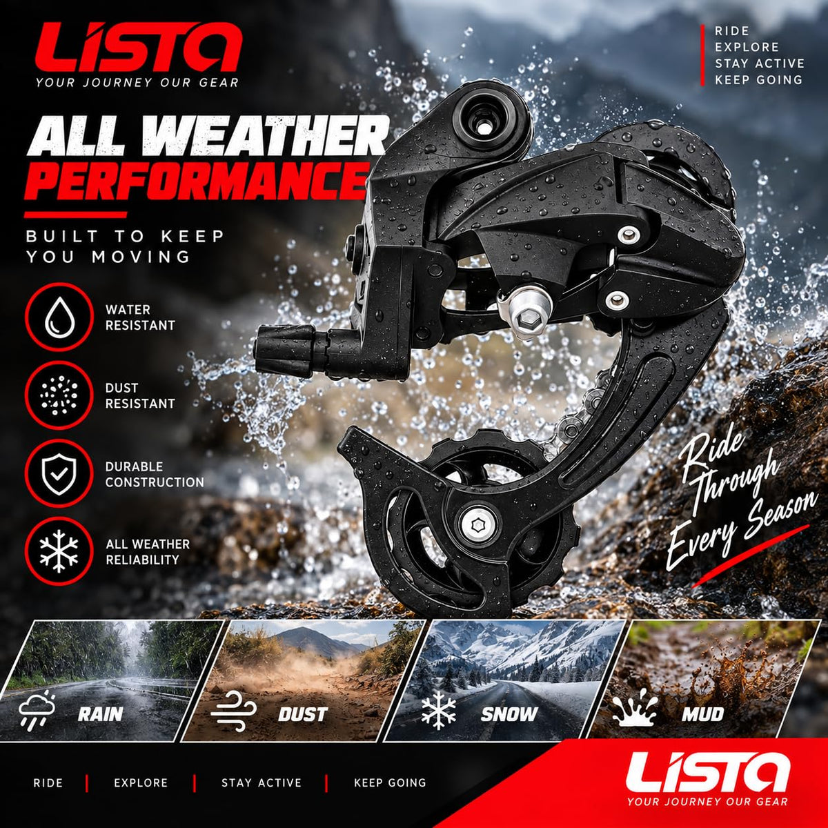 Lista Bicycle Rear Derailleur Direct Mount 6/7/8/9 Speed Mountain & Road Bike, 18/21/24/27 Speed, H/L Adjustment Screws, Universal Compatibility, Direct Mount Install